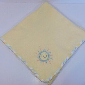 Vintage Snugabye Canada Yellow Fleece Baby Blanket Embroiderd Sun 28" x 38'